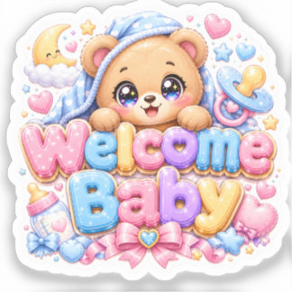 Süßer Kawaii Willkommen Baby Teddybär Pastell Rosa Aufkleber
