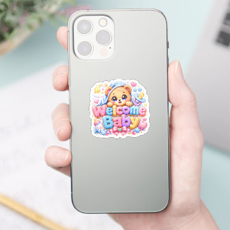 Süßer Kawaii Willkommen Baby Teddybär Pastell Rosa Aufkleber
