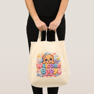 Süßer Kawaii Willkommen Baby Teddybär Pastell Rosa Tragetasche