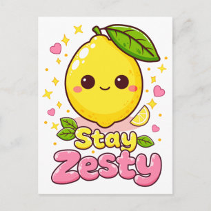 Süßer Kawaii-Zitrone „Bleib Zesty“ Postkarte