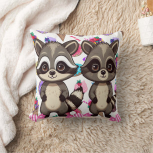 Süßer Kawaii-Zwilling Waschbär Druck Kissen