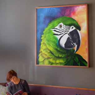 Süßer, KI-generierter grüner Papagei Leinwanddruck