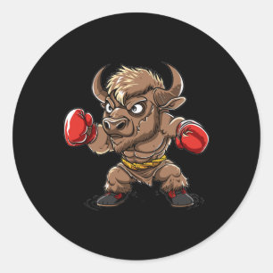 Süßer Kickboxender Bison I Kinder Bison  Runder Aufkleber