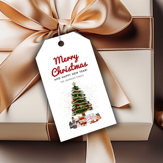 Süßer Kiefernbaum Schriftzug Frohe Weihnachten Url Geschenkanhänger (Cute Pine Tree Script Merry Christmas Holiday Gift Tags)