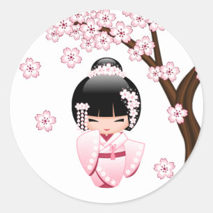 Süßer Kimono Kawaii Kokeshi-Puppe Runder Aufkleber