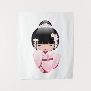 Süßer Kimono Kawaii Kokeshi-Puppe Wandteppich