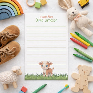 Süßer Kindername Hereford-Kuh liniertes Schreibpap Briefpapier
