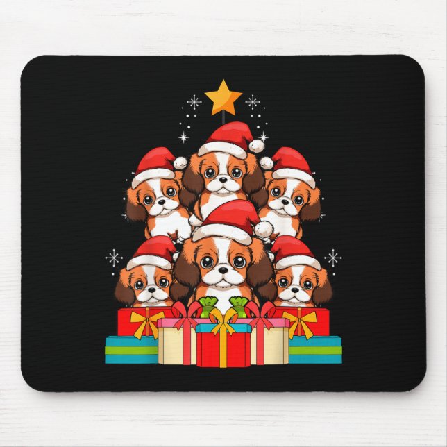 Süßer King Charles Cavalier Le Hund Weihnachtsbaum Mousepad (Vorne)