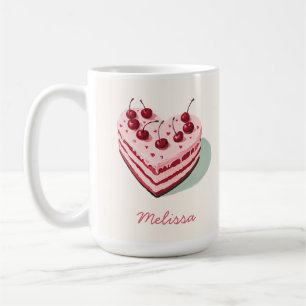 Süßer Kirsch-Herzkuchen Name Valentinstag Kaffeetasse