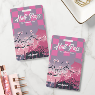 Süßer Kirschblüten-Hall-Pass Customizable Checker Ausweis