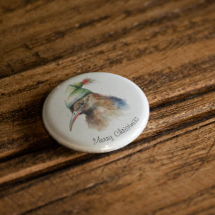 Süßer Kiwi-Vogel in Weihnachts-Elfenhut, individue Button