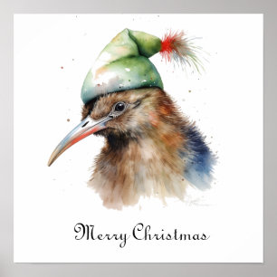 Süßer Kiwi-Vogel in Weihnachts-Elfenhut, individue Poster