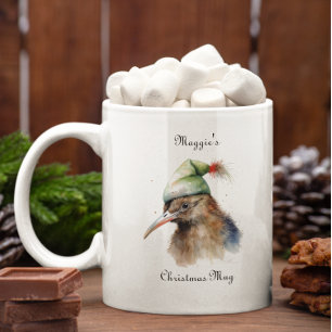 Süßer Kiwi-Vogel in Weihnachts-Elfenhut, individue Zweifarbige Tasse