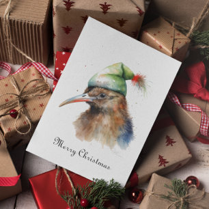 Süßer Kiwi-Vogel in Weihnachtselfenhut, individuel Feiertagskarte