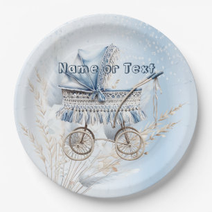 Süßer Klassischer Kinderwagen Blau Floral Schön Pa Pappteller