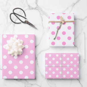Süßer klassischer rosa und weißer Tupfen Geschenkpapier Set