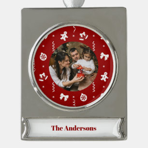 Süßer klassischer Rot-Weiß-Weihnachten Banner-Ornament Silber