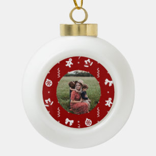 Süßer klassischer Rot-Weiß-Weihnachten Keramik Kugel-Ornament