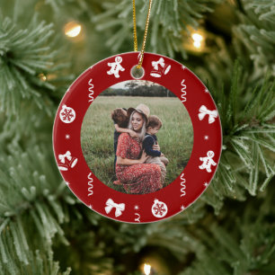 Süßer klassischer Rot-Weiß-Weihnachten Keramik Ornament