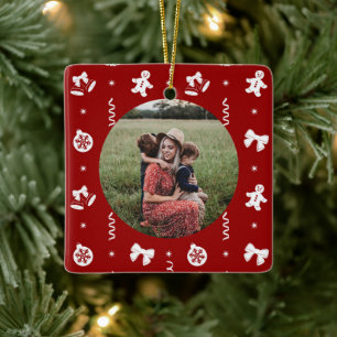 Süßer klassischer Rot-Weiß-Weihnachten Keramikornament