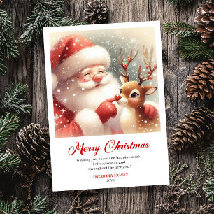 Süßer klassischer Weihnachtsmann mit Rentier Rudol Feiertagskarte