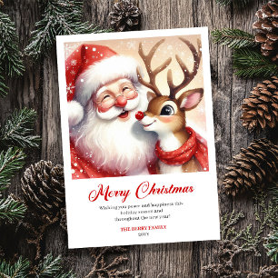 Süßer klassischer Weihnachtsmann mit Rudi Weihnach Feiertagskarte