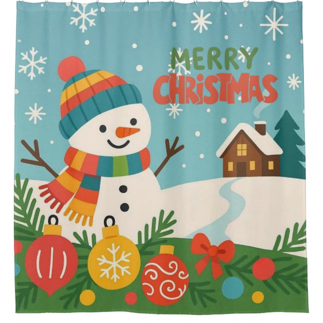 Süßer, klassischer Weihnachtsmann Schneemann Duschvorhang (Vorderseite)