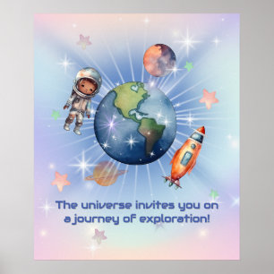 Süßer kleiner Astronaut im Weltraum Poster