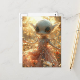 Süßer kleiner Außerirdischer in einem Kleid Postkarte