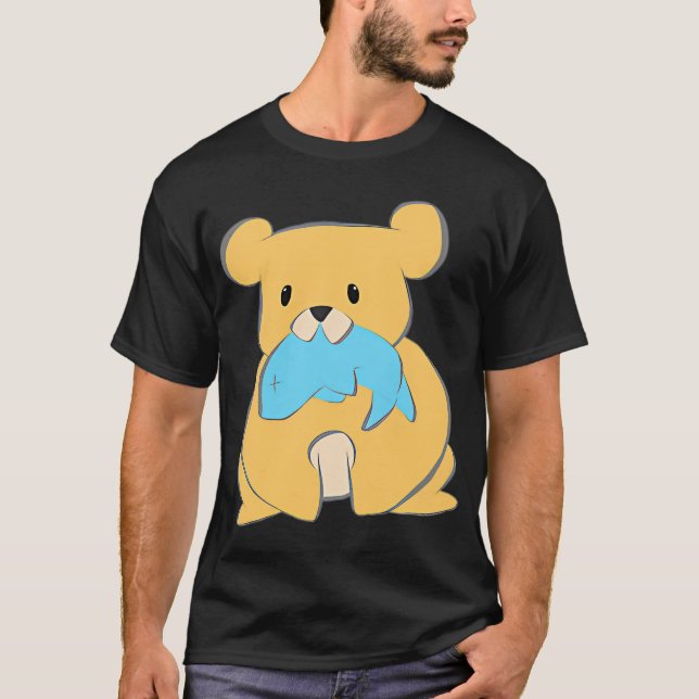 Süßer kleiner Bär mit Fisch T-Shirt (Vorderseite)