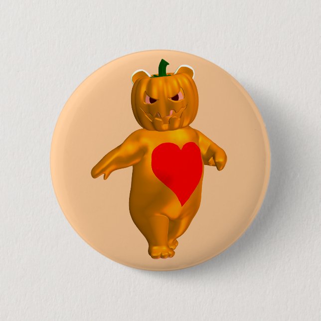 Süßer kleiner Bär mit Kürbiskopf Button (Vorderseite)