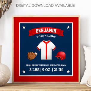 Süßer kleiner Baseballspieler Baby Junge Geburtsst Poster