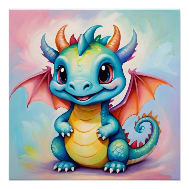Süßer kleiner blauer Drache Poster (Vorderseite)