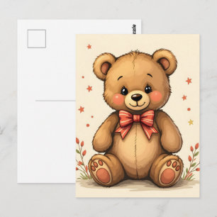 Süßer kleiner brauner Bär mit Krawatte Postkarte