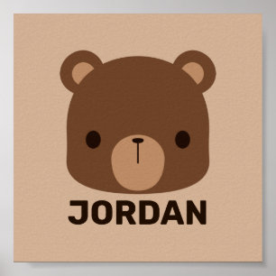 Süßer kleiner brauner Bär mit personalisiertem Nam Poster