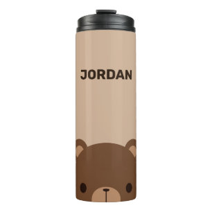 Süßer kleiner brauner Bär mit personalisiertem Nam Thermosbecher