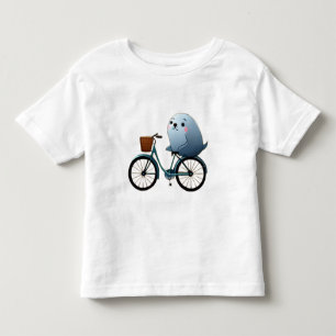 Süßer kleiner Cartoon-Seehund auf einem Fahrrad Kleinkind T-shirt