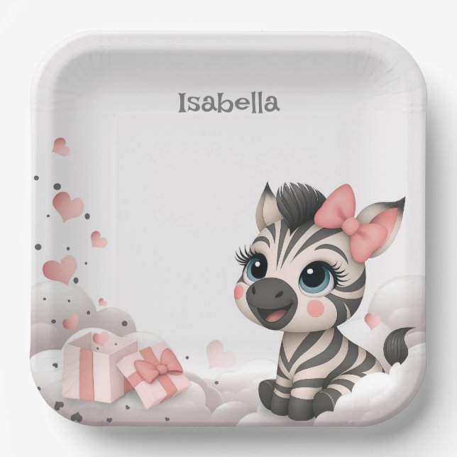 Süßer kleiner Cartoon-Zebra  Pappteller (Vorderseite)