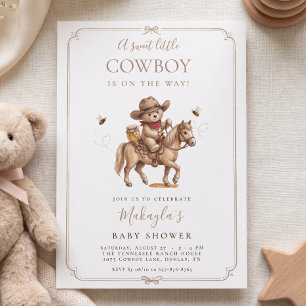 Süßer kleiner Cowboy-Teddy-Bär Western-Baby-Party Einladung