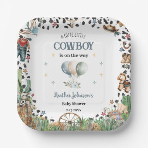 Süßer kleiner Cowboy Western Aquarell Baby Shower Pappteller