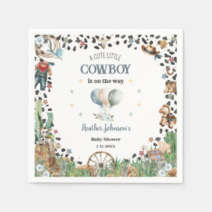 Süßer kleiner Cowboy Western Aquarell Baby Shower Serviette