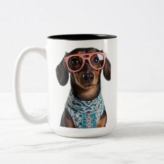 Süßer kleiner Dachshund mit roter Brille Zweifarbige Tasse