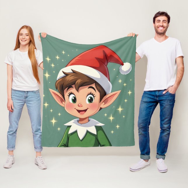 Süßer kleiner Elf mit Weihnachtsmütze Fleecedecke (Beispiel)