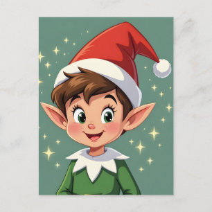 Süßer kleiner Elf mit Weihnachtsmütze Postkarte