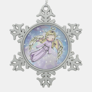 Süßer kleiner Engel in den Sternen Schneeflocken Zinn-Ornament