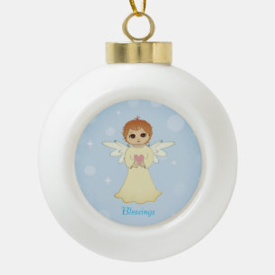 Süßer kleiner Engel und Kalligrafie auf hellblau Keramik Kugel-Ornament