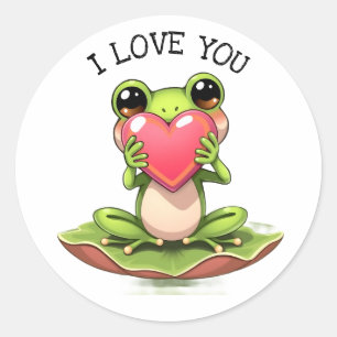 Süßer kleiner Frosch hält ein Herz Ich liebe dic Runder Aufkleber