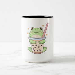 Süßer kleiner Frosch umarmt Bubble-Tea-Tasse Zweifarbige Tasse