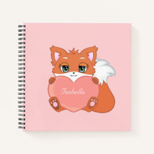 Süßer kleiner Fuchs mit einem Herz-Notizbuch Notizbuch