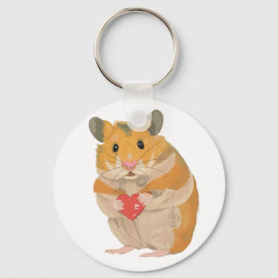 Süßer kleiner Hamster, der ein rotes Herz hält Schlüsselanhänger